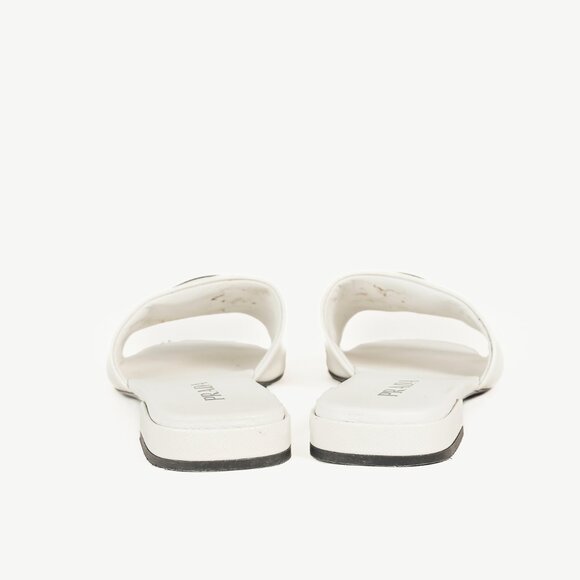 Prada White Saffiano Leather Logo Slide Sandals - Picture 4 of 11